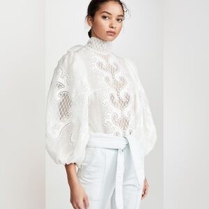 NEW NWT Zimmermann Brightside Embroidered Semi Sheer Linen Blouse Size 1 - 6 US